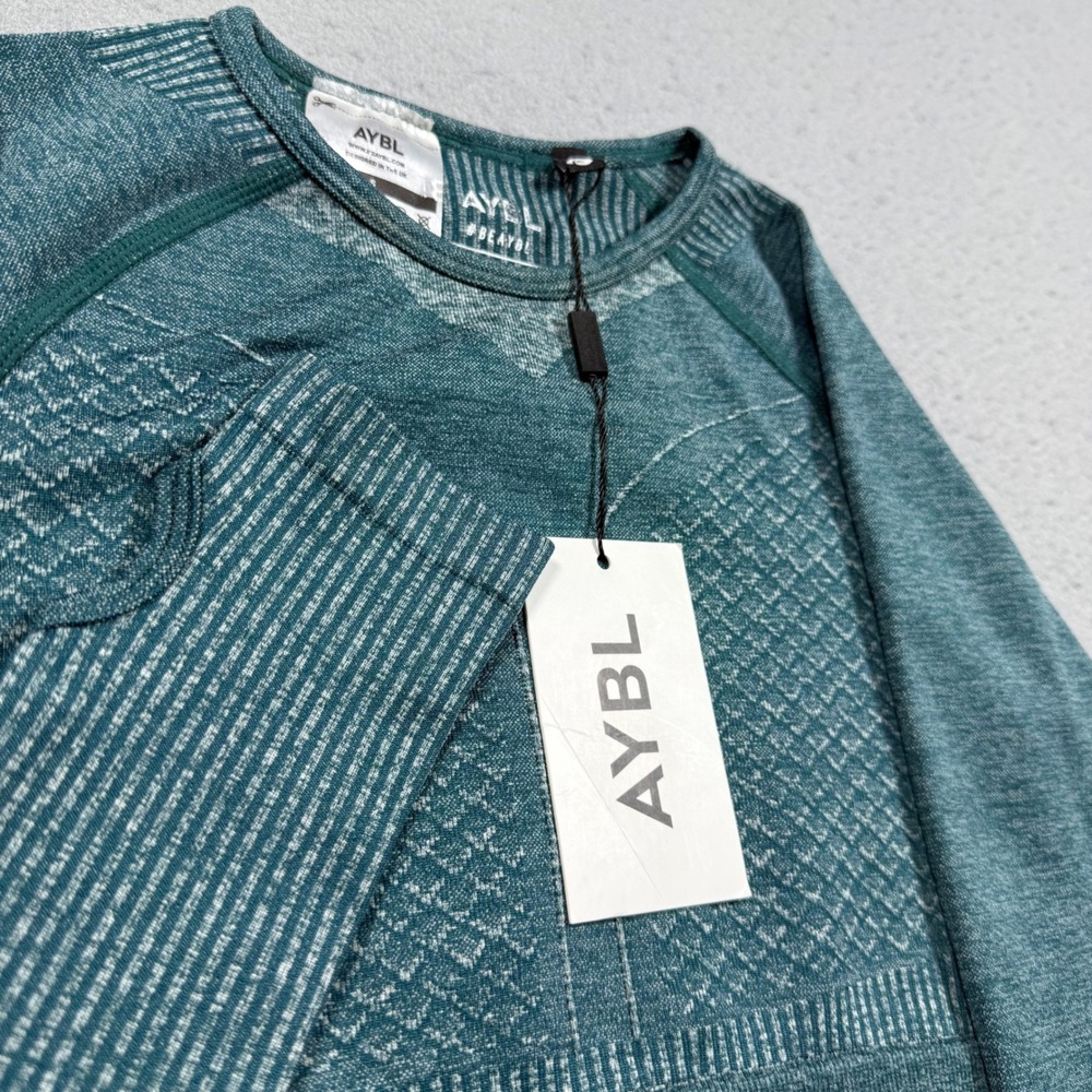 AYBL Balance V2 Seamless Long Sleeve Crop Top Teal Marl Activewear Small